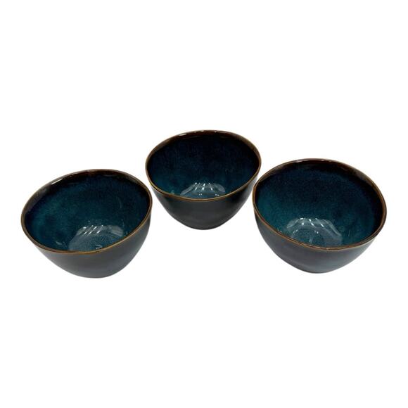 3- World Market Glazed Ceramic Reactive Indigo Blue Dipping Bowls -2.5”x4” - Picture 2 of 6